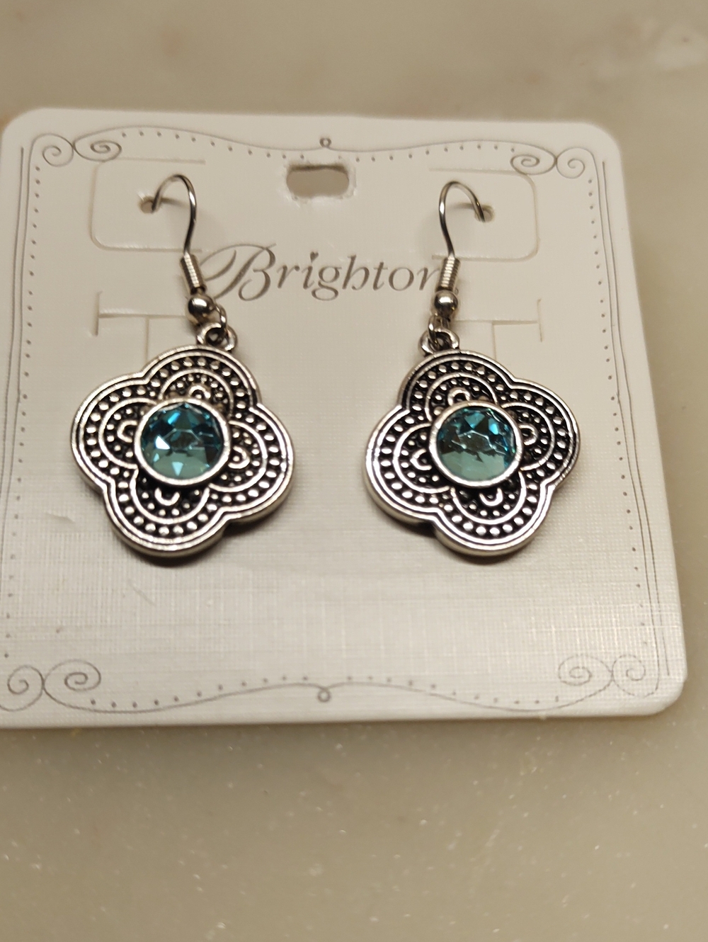 Brighton Rare Like New Aqua Blue Crystal And Silver French Wire Dangle Earrings